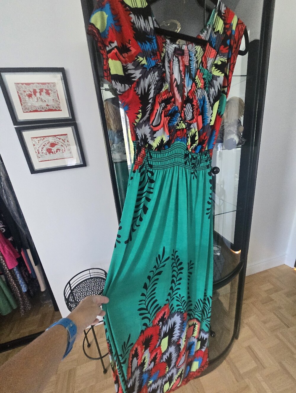 Vibrant Green Mixed-Print Maxi Dress - Floor length